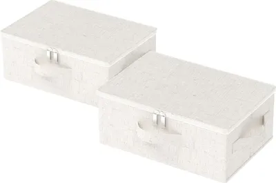 Produktbild von Aufbewahrungsboxen für unter das Bett für Kleidung, Schuhe, Decken - 2 Stück, faltbar, beige, 38 x 26 x 15 cm