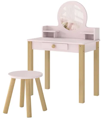 Produktbild von M?dchen-Schminktisch mit Hocker, Spiegel und Holzschublade, 3-6 Jahre, Rosa