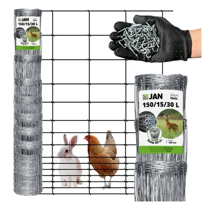 Produktbild von Wildzaun - Forstzaun - Knotengeflecht - 150/15/30 L - 50 M - 1,5 m Höhe - Verzinkter Drahtzaun