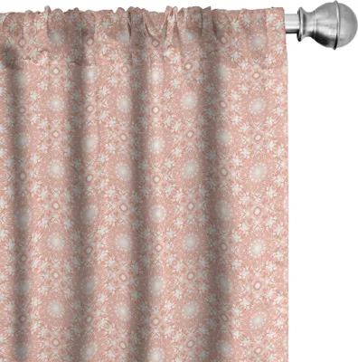 Obrázek produktu pro ABAKUHAUS Korálové závěsy, záclony, umělecký vzor s výšivkou, etnické mandaly, klasický moderní styl, 2 kusy 75 x 245 cm, bílá a korálová
