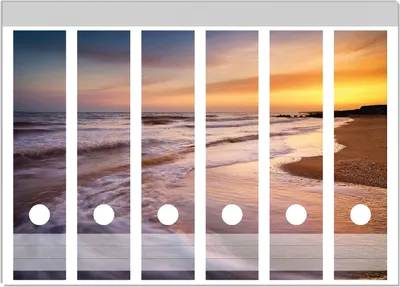 Produktbild von Wallario Ordnerrücken Sticker, selbstklebend für breite Ordner, 6 Stück, Motiv Sonnenuntergang am Strand - Abendspaziergang