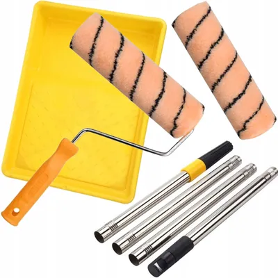 Productafbeelding van Verfset Verfroller Oranje – Verstelbare Stang 0,6–1,05 m | 25 cm, 2 Reserveverfrollen, Poliakrylvezels | voor Muren en Plafonds