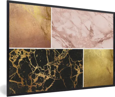 Produktbild von MuchoWow® Gerahmtes Poster Marmor - Rosa - Gold 90x60 cm - Poster mit Schwarzem Bilderrahmen Wandposter Rahmen Foto Bilder - Fotorahmen - Foto-Plakat