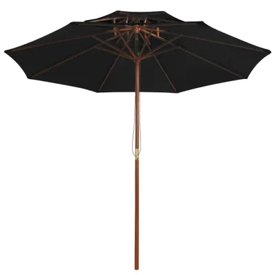 Immagine prodotto di Ombrellone a Due Livelli con Palo in Legno 270 cm Nero