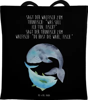Produktbild von Mr. & Mrs. Panda Tote Bag Walfisch Thunfisch - Schwarz - Geschenk, Tasche, Laptoptasche, Tunfisch, Spruch Des Tages, Wal, Lustige Sprüche, Jutebeutel, Lustig, Wahl, Witz