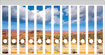 Produktbild von Wallario Ordnerrücken Sticker, selbstklebend für schmale Ordner, 12 Stück, Motiv Wüste in Arizona - blauer Himmel mit Wolken I