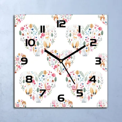Produktbild von Wanduhr Echt-Glas-Küchenuhr Waldtiere im Herzen Quarz 30x30 Deko Bilder