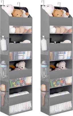 Produktbild von Famanu Türorganizer mit 4 Fächern, hängender Aufbewahrungsorganizer mit Seitentaschen, platzsparend für Schlafzimmer und Badezimmer, grau