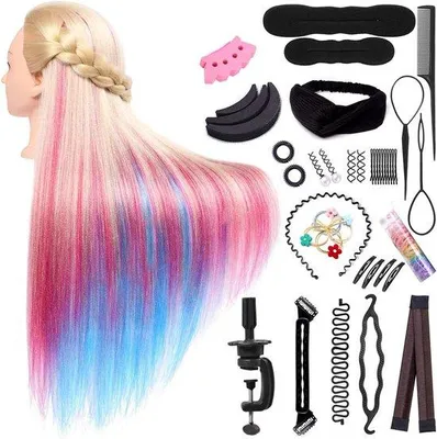 Produktbild von Friseurübungskopf 66-71cm, hitzebeständig, mit Halter und Stylingzubehör