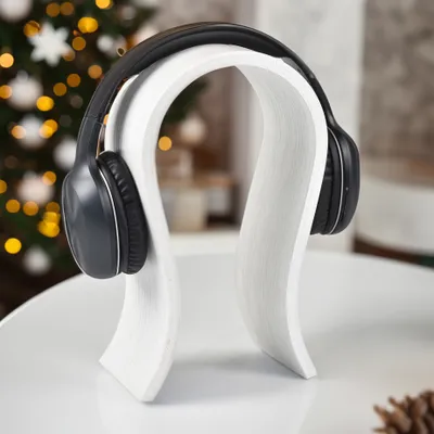 Produktbild von Kopfhörer Ständer aus Holz, Minimalistisches Stilvolles Detail für Ihren Schreibtisch, Ideale Headset Halterung, Geschenk für Ehemann, Freund, Weiß