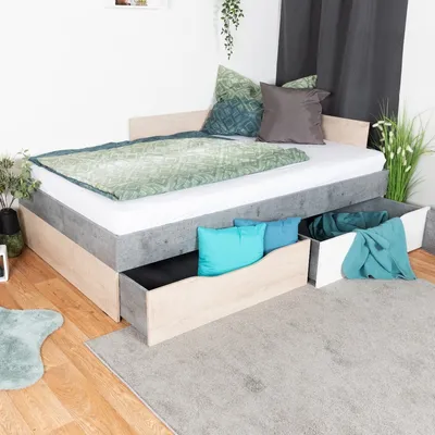 Produktbild von Kinderbett / Jugendbett Lede 15, Farbe: Grau / Eiche / Weiß - Liegefläche: 90 x 200 cm
