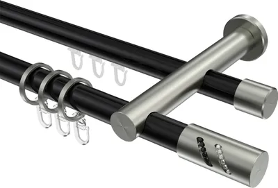Produktbild von Interdeco Rundrohr-Innenlaufstange / Gardinenstange (Kombination) Schwarz / Edelstahl-Optik, Typ Platon Zoena (Glitzerzylinder), 20 mm Ø 2-läufig, 520 cm
