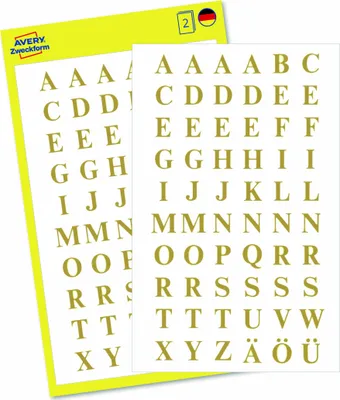 Produktbild von Avery Zweckform 3727, Buchstaben-Etiketten, 85 x 160 mm, 120 Sticker / 2 Bögen, Gold