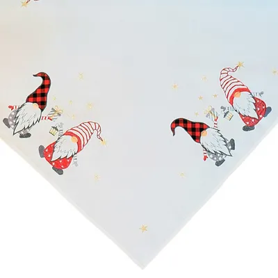 Immagine prodotto di CARINA Tovaglia gnomo di Natale in poliestere bianco 85 x 85 cm
