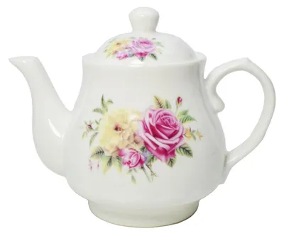 Obrázek produktu pro Příbory: Čajová konvice z porcelánu s květinovým vzorem, bílá, objem 400 ml