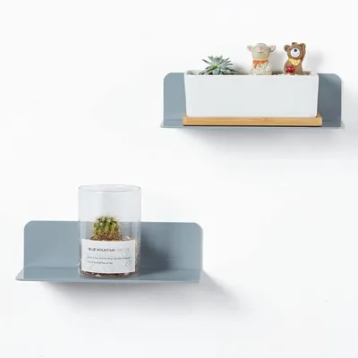 Productafbeelding van Wandplanken, grijs, 2 stuks, met 4 kabelclips, acryl, 22,9 cm, zonder boren