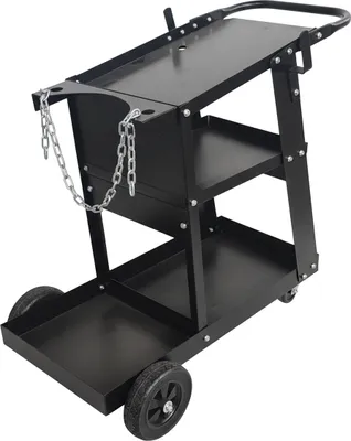 Produktbild von Relaxdays Schweißwagen, 3 Ebenen, bis 180 kg, HxBxT: 83 x 37 x 70 cm, Stahl, Schweißgerätewagen mit Griff, schwarz