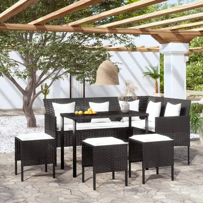 Produktbild von "2026 Promotion" 5-tlg. Sofagarnitur in L-Form mit Kissen - Poly Rattan Schwarz - Gartenmöbelset CC9771