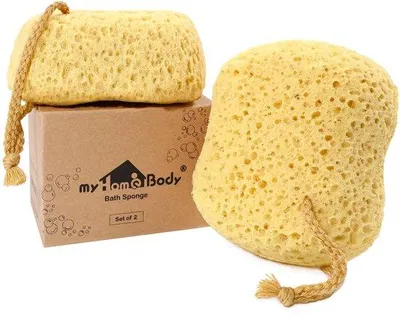 Zdjęcie produktu dla myHomeBody – Gąbka do ciała z naturalnej luffa, do mycia – duży rozmiar, duża ilość piany, okrągła, zestaw 2 sztuk
