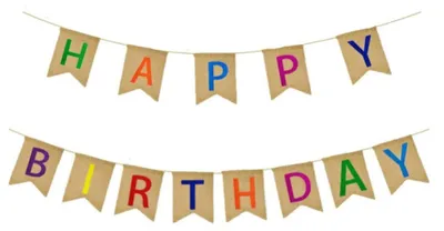 Produktbild von Bunte Jute-Girlande mit Wimpeln für Geburtstagsfeiern – Mehrfarbige Happy Birthday-Girlande