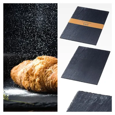 Produktbild von Schieferplatte 2er Set Naturstein | 45x30cm schwarz | Tischuntersetzer und Servierplatte
