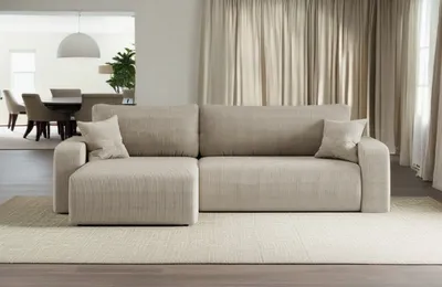 Image de Canapé d'angle avec fonction sommeil et coffre de lit, Canapé d'angle MILANO XL tissu Poso épais velours côtelé beige foncé gauche