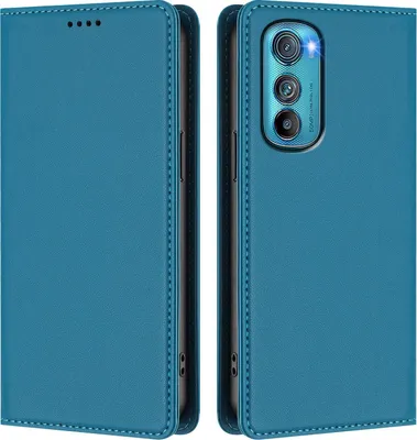 Obrázek produktu pro Kožené pouzdro pro Motorola Edge 30, magnetické flipové pouzdro zPolyuretankůže se stojánkem Jezerní modrá