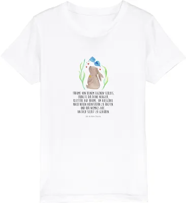 Produktbild von Mr. & Mrs. Panda Organic Kinder T-Shirt Hase Blume 12-14 Jahre (152/164) - Weiß - Geschenk, Taufe, Kaninchen, Schwangerschaft, Baumwollshirt, Träume, Mädchen, Kindershirt