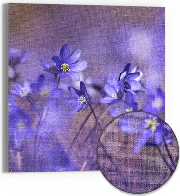 Produktbild von DEQORI Hybrid Leinwand Bild 30x30 cm 'Blaue Traumblüten' Wandbild Glas flach modern
