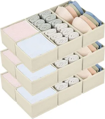 Immagine prodotto di Organizer in tessuto beige, 12 pezzi, modello classico, accessori per armadio