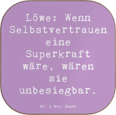 Produktbild von Mr. & Mrs. Panda Tischuntersetzer Spruch Löwe Superkraft - Lavendeltraum - Geschenk, Selbstvertrauen, Coaster, Horoskop, Geschenke, Astrologie, Untersetzer für Gläser