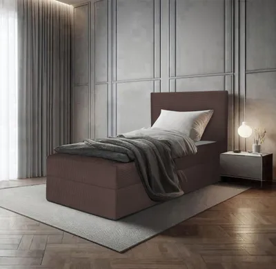 Produktbild von Bett, Boxspringbett, Continentalbett BERG POSO MINI mit Bonell Matratze, Einzelbett mit Container, H3 (80x200 cm, Braun - Poso 06, Ohne Topper)