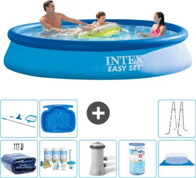 Immagine prodotto di Piscina gonfiabile rotonda Intex Easy-Set - 366 x 76 cm - blu - include tenda da sole - pacchetto manutenzione - pompa filtro per piscina - filtro - telo di fondo - kit pulizia
