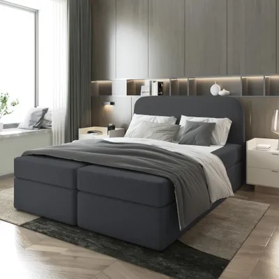 Produktbild von Bett Doppelbett Boxspringbett NOBI mit Bonell-Matratze Bettkästen Boucle Stoff - OHNE TOPPER ( 140x200 , SCHWARZ- CORAL 60)