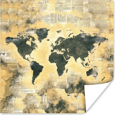 Produktbild von MuchoWow® Poster Weltkarte - Vintage - Zeitungen 30x30 cm - Wandposter - Printing