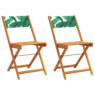 Produktbild von (Robust Möbel)Stuhl Terrasse - Bistrostühle 2er set - Balkonmöbel - Campingstuhl elegantes Design - Blattmuster Massivholz Akazie & Stoff - 41x52,5x80cm - Gartenstühle DEMöbel954182