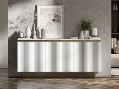 Produktbild von Kommode RTV SELENE von Lindner Möbel – dreitürig – 166,8 x 35 x 78,4 cm Farbe: Weiß matt- Italienische Tiefmattfolie