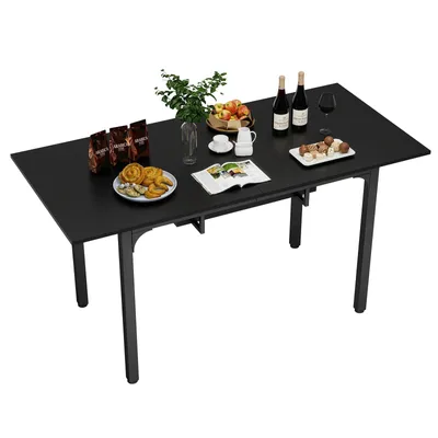 Produktbild von Puluomis Ausziehbarer Esstisch 110-149 cm verstellbar, mit Stauraum MDF Platte, inklusive verstellbaren Füßen für 4-8 Personen schwarz