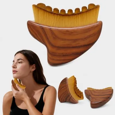 Produktbild von Gua Sha Gesichtsmassagegerät Gesichtsbürste Jawline Trainer Lymphbürste - Holzfarbe Lymphatic Drainage für Empfindliche Haut Gesichtskontur