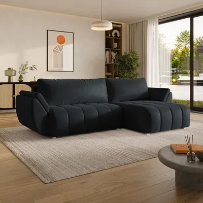Produktbild von Masseno Ecksofa OLSI mit Schlaffunktion L-Form, Sofa mit Bettkasten, Wohnzimmersofa, Couch, Soffa, Bettsofa, Couchgarnitur- Schwarz, MONOLITH 95