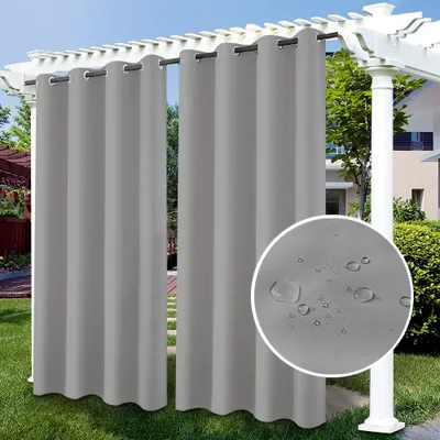 Produktbild von Topchances 2er-Set Übergröße Indoor Outdoor Vorhang Aussenvorhang 254*213cm(B x H), Winddicht Wasserabweisend Sichtschutz Sonnenschutz UVschutz für Garten Patio Balkon, Hellgrau