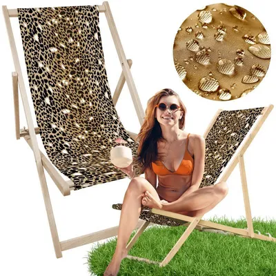 Holz Liegestuhl klappbar „Leopard Spots“ – Gartenstuhl Relaxstuhl Sonnenliege Balkon Terrasse