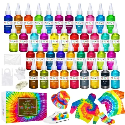 Produktbild von Ein Farbsatz für Textilien – Tie-Dye-Set – 40 Farben – Batikfarben für T-Shirts, Sweatshirts und Schals – 40 Flaschen