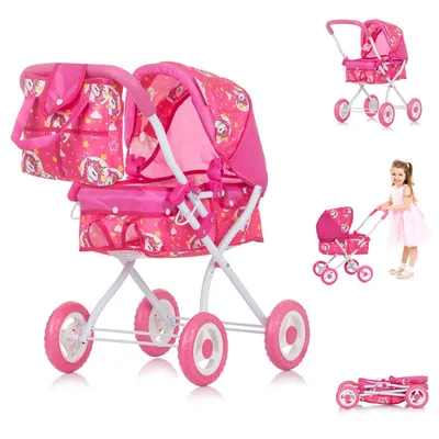 Produktbild von Chipolino Puppenwagen Emily Tasche, Sonnendach verstellbar, zusammenklappbar pink