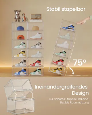 Produktbild von SONGMICS Schuhboxen 6er Set, durchsichtig, Schuh-Organizer stapelbar, für Schuhe bis Größe 47, transparent
