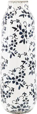 Produktbild von BELIANI Blumenvase Weiß Steinzeug Handgefertigt 35 cm hoch mit Blauem Blumenmotiv Wasserdicht Deko Accessoires Wohnzimmer Schlafzimmer Flur Kamin