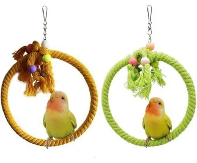 Produktbild von Vogelschaukel Baumwollseil Ring 2 Stück für Wellensittiche Nymphensittiche Kanarienvögel Sittiche Ø 18,5 cm bunt