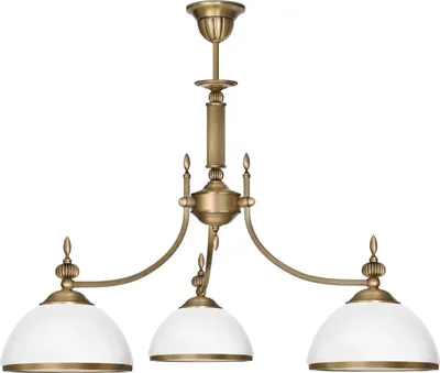 Produktbild von Kronleuchter Messing Goldpatina Hochglanz-Glasschirm weiß glänzend Ø69x57cm 3xE27 180W Esszimmer Wohnzimmer klassisch elegant höhenverstellbar Decke