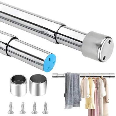 Image de Tringle à vêtements réglable, tringle télescopique pour armoire, tringle télescopique en acier inoxydable, tringle de penderie 68-120 cm, tube télescopique pour armoire