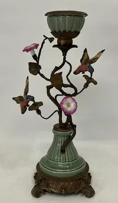 Immagine prodotto di Casa Padrino Portacandele liberty con fiori e uccelli decorativi Multicolore / ottone antico H. 48 cm - Accessori decorativi in stile barocco e liberty